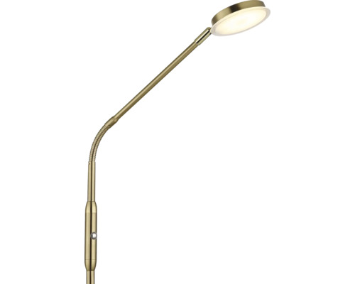 LED-Leselampe aus Messing mit flexiblem Arm und rundem flachem Leuchtkopf.