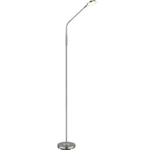 Stehleuchte aus Metall mit flexiblem Arm und rundem LED-Lampenkopf.