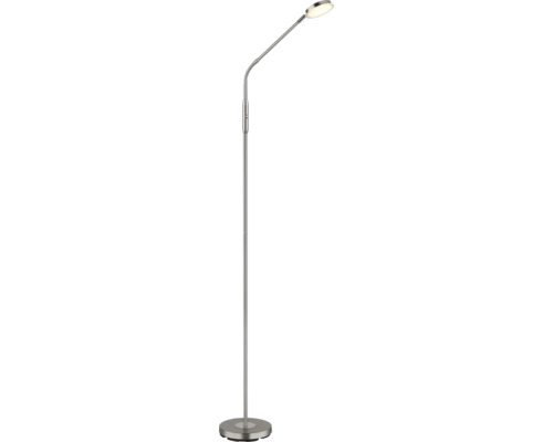 Stehleuchte aus Metall mit flexiblem Arm und rundem LED-Lampenkopf.