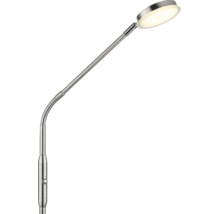 Metall-Stehlampe mit flexiblem Arm, integriertem Schalter und rundem LED-Leuchtenkopf.