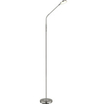 Schlanke Stehleuchte aus Metall mit flexiblem Hals, rundem Kopf und Schalter am Rohr.