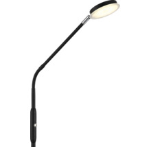 Moderne LED-Leuchte mit flexiblem Arm und flachem, rundem Leuchtkopf aus Metall und Kunststoff.