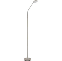 Moderne Stehleuchte mit flexiblem Hals, flachem rundem Kopf und rundem Standfuß.