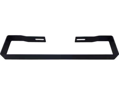 Schwarze Wandhalterung aus Metall mit Langlöchern zur Befestigung.
