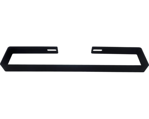 Schwarze rechteckige Wandhalterung aus Metall mit zwei Montageschlitzen zur Befestigung.