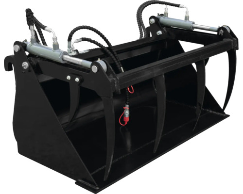 Hydraulik Greifschaufel für Radlader oder Frontlader aus Metall mit Zinken zum Greifen von Holz oder Schüttgut