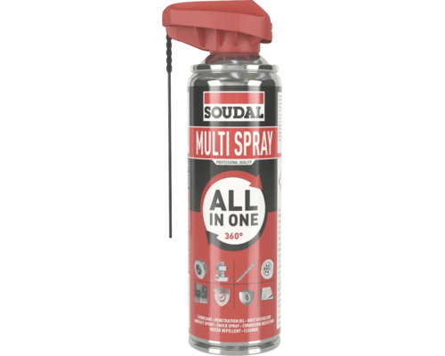 Soudal Multi Spray All in One, 360 Grad sprühbar, Schmiermittel, Rostlöser und Kontaktspray in einer Sprühdose mit Applikator.