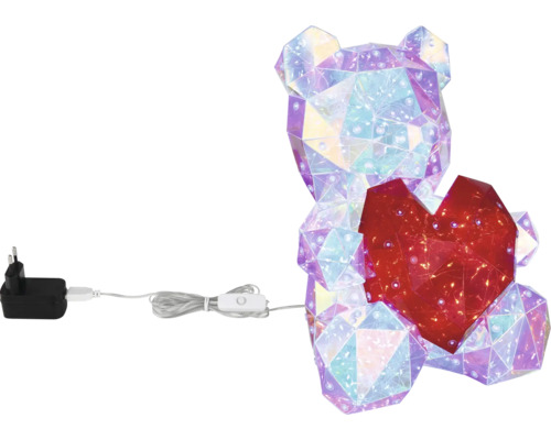 LED Leuchte Bär mit Herz in Facettenoptik inklusive Netzkabel und Schalter
