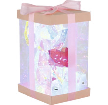 Beleuchtetes Geschenkpaket mit Schleife und dekorativem Innenleben mit Herz