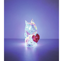 Beleuchtete LED-Dekofigur in Form einer geometrischen Katze mit einem Herz.