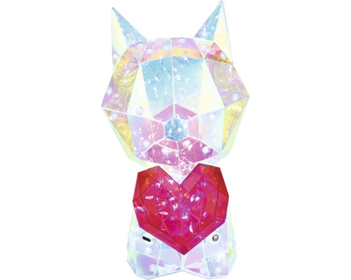 Dekorative Leuchte in Katzenform mit facettierter Oberfläche und einem herzförmigen Element