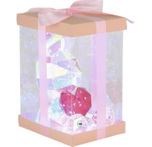 Beleuchtete Geschenkbox aus Acryl mit Hase und Herz, verziert mit Schleife