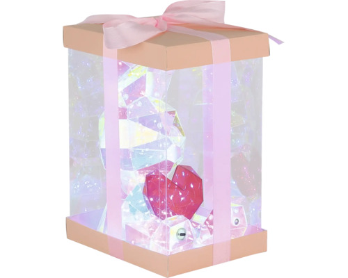 Beleuchtete Geschenkbox aus Acryl mit Hase und Herz, verziert mit Schleife