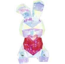 Dekorative Acryl Hase Figur mit integrierter LED Beleuchtung und einem Herz, glänzende Oberfläche.