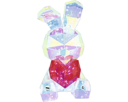 Dekorative Acryl Hase Figur mit integrierter LED Beleuchtung und einem Herz, glänzende Oberfläche.