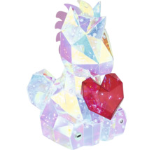 Dekorative Leuchte in Einhornform mit facettierter Oberfläche und einem roten Herz