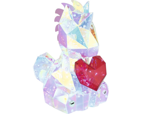 Dekorative Leuchte in Einhornform mit facettierter Oberfläche und einem roten Herz