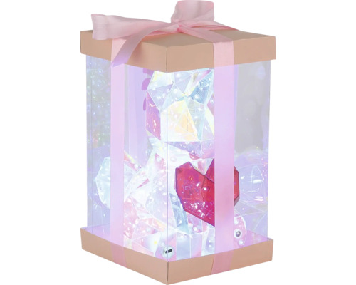 Beleuchtete Geschenkbox aus Acryl mit Schleife und Herz