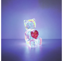 Leuchtende LED-Dekofigur Teddybär mit Herz in kristalliner 3D-Optik.