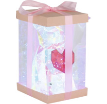 Beleuchtete Geschenkschachtel mit Dekoration und Schleife