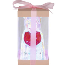 Beleuchtete Bärenfigur aus Acryl mit rotem Herz in transparenter Geschenkverpackung mit Schleife