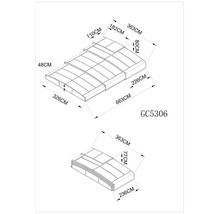 Technische Zeichnung der Poolüberdachung GC5306 mit Maßen in Zentimetern. Gesamtlänge 663 Zentimeter, Breite bis zu 363 Zentimeter.