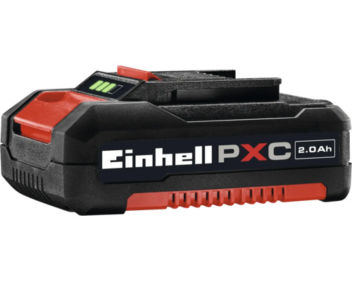 Einhell Power X-Change 2,0 Amperestunden Akku mit Ladestandsanzeige.