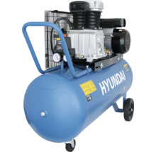 Hyundai Kompressor mit Rädern, großem Druckbehälter, Manometer und Schubbügel.
