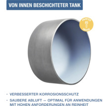 Von innen beschichteter Metalltank mit verbessertem Korrosionsschutz für saubere Abluft und hohe Reinheitsanforderungen.