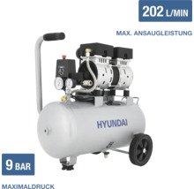 Mobiler Hyundai Druckluftkompressor mit 202 Liter pro Minute maximaler Ansaugleistung und 9 bar Maximaldruck.