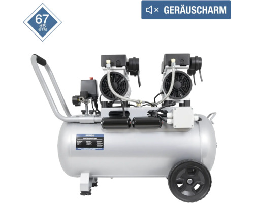 Hyundai Leise-Kompressor mit zwei Motoren, fahrbar auf Rädern, geräuscharm mit 67 Dezibel in 7 Metern Entfernung.