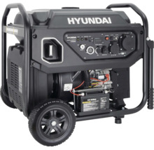 Mobiler Hyundai Inverter-Stromerzeuger HY8000iE mit Rädern, Schiebegriff, Elektrostart und Bedienpanel.