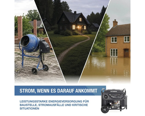 Hyundai Stromerzeuger für Baustellen, Stromausfälle und kritische Situationen wie Hochwasser.