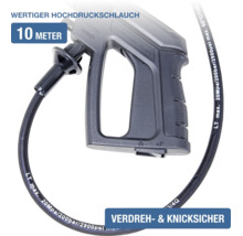 Hochdruckschlauch 10 Meter mit Spritzpistole, verdreh- und knicksicher, bis zu 200 bar und 60 Grad Celsius.