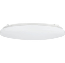 Runde, flache LED-Deckenleuchte aus Kunststoff.