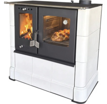 Holzherd mit Backfach und Sichtfenster, Kachelofen Design für gemütliche Atmosphäre und zum Backen.