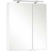 Zweitüriger Spiegelschrank mit LED-Aufsatzleuchte für das Badezimmer.