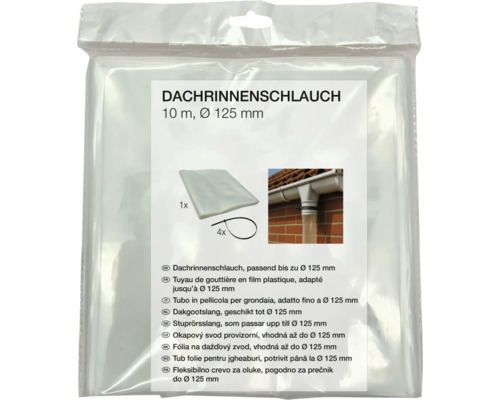 Dachrinnenschlauch aus Kunststoff für die provisorische Entwässerung, 10 Meter Länge, Durchmesser 125 Millimeter, inklusive 4 Kabelbindern.