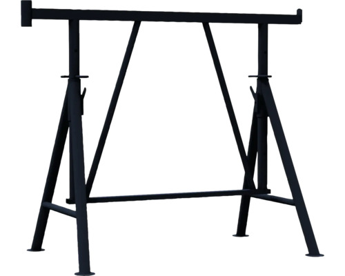 Höhenverstellbarer Gerüstbock aus Metall in Schwarz für Bauarbeiten.