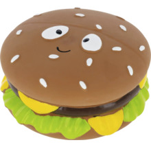 Hundespielzeug in Form eines Hamburgers mit Gesicht