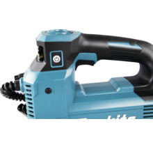 Makita Akku-Kompressor, Detailansicht des Griffs mit Ein-Aus-Schalter und Bedienelementen.