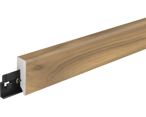 Sockelleiste in Holzoptik mit integriertem Befestigungsclip