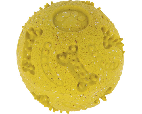 Hundespielzeug aus Gummi als Ball mit Pfoten- und Knochenrelief