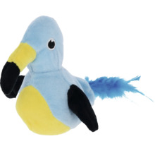 Plueschtier in Form eines Vogels mit Feder