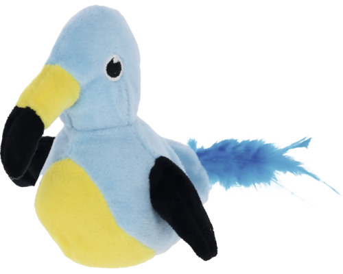 Plueschtier in Form eines Vogels mit Feder