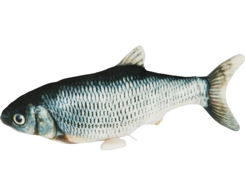 Plueschfisch als Katzenspielzeug in realistischer Fischform mit detailliertem Schuppenmuster