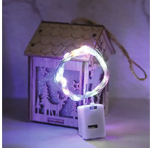 Hängendes Deko-Haus aus Holz mit LED-Draht-Lichterkette, batteriebetrieben, winterliche Waldmotive mit Rentier und Sternen.