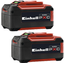 Zwei Einhell PXC Akkus mit jeweils 5,2 Amperestunden Kapazität und Ladestandsanzeige.