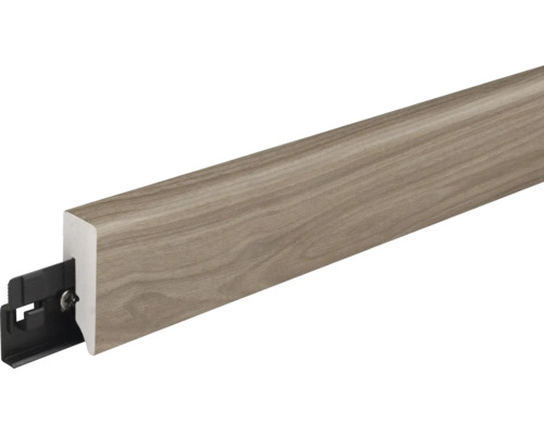 Sockelleiste mit Holzoptik und integriertem Befestigungsclip