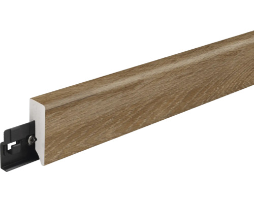 Sockelleiste mit Holzoptik und integriertem Befestigungsclip